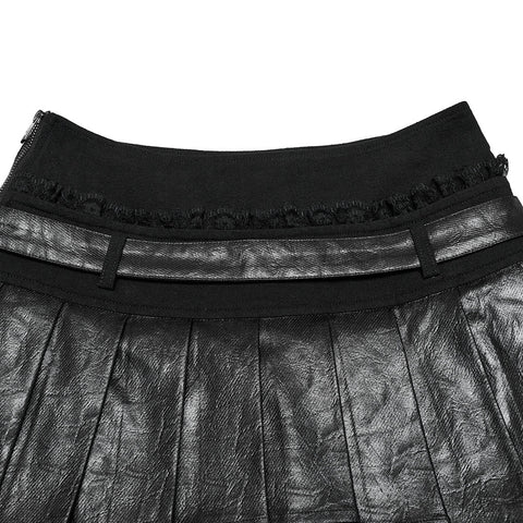 Punk pleated leather skirt