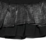 Punk pleated leather skirt