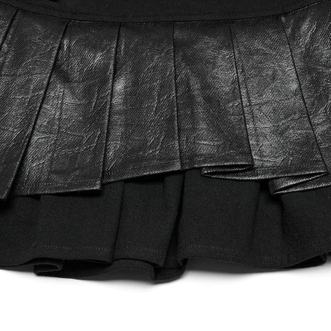 Punk pleated leather skirt
