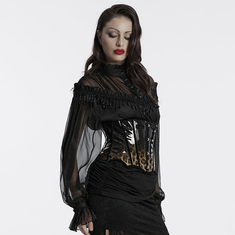 Goth leopard print patent leather corset