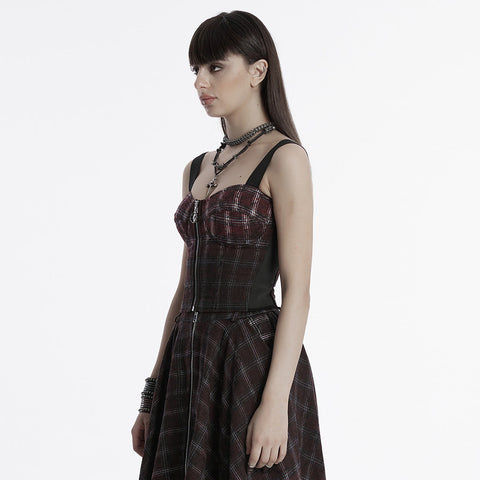 Punk gradient plaid vest