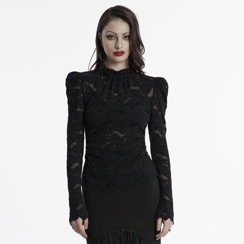Gothic stand collar lace T-shirt