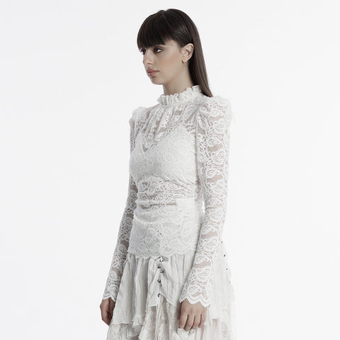 Gothic stand collar lace T-shirt