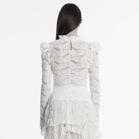 Gothic stand collar lace T-shirt