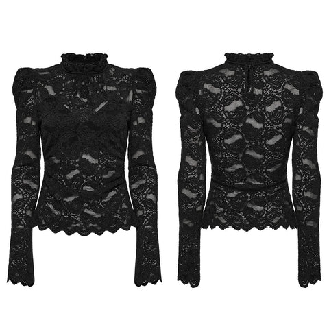 Gothic stand collar lace T-shirt