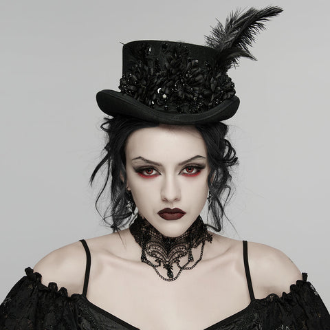 Goth retro feather formal hat