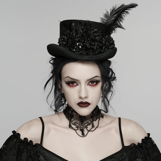 Goth retro feather formal hat