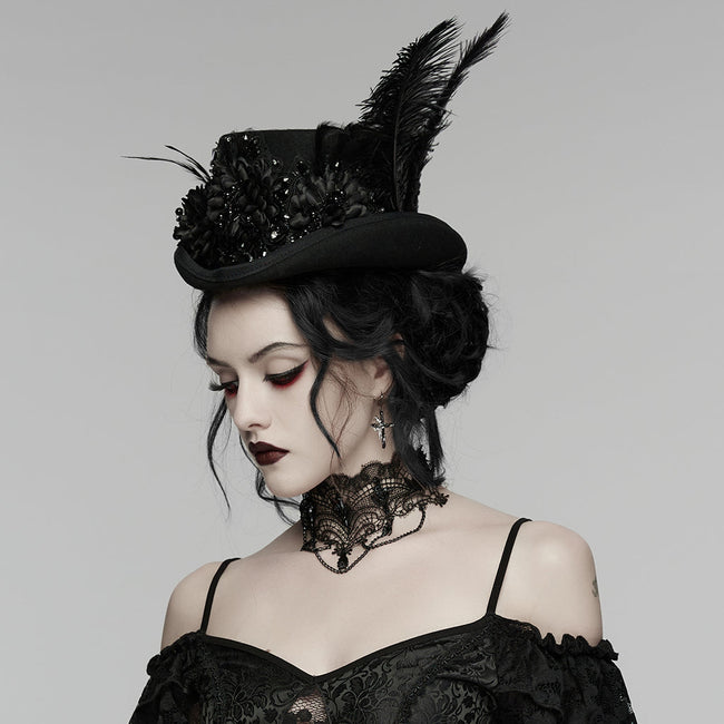 Goth retro feather formal hat