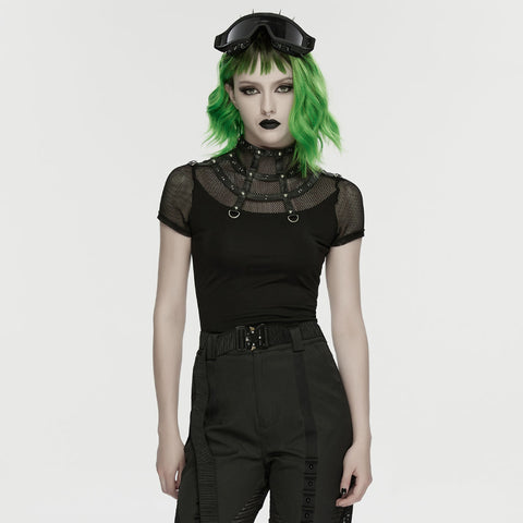 Punk Cage Visual Stand up Collar T-shirt