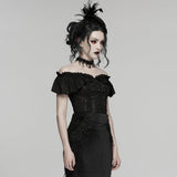 Goth Ruffle Off shoulder T-shirt