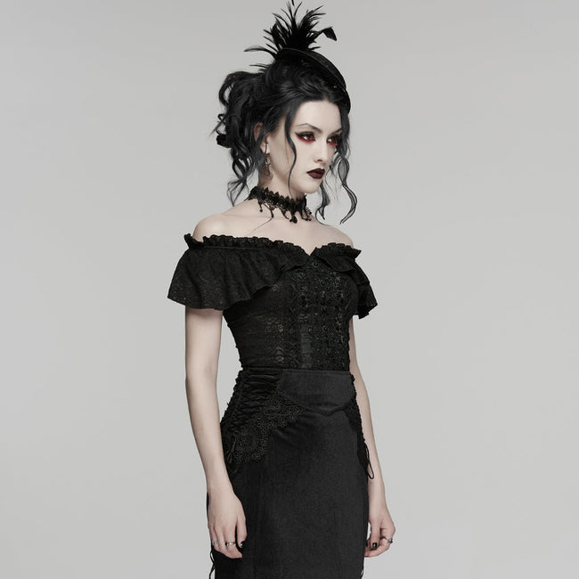 Goth Ruffle Off shoulder T-shirt
