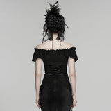 Goth Ruffle Off shoulder T-shirt