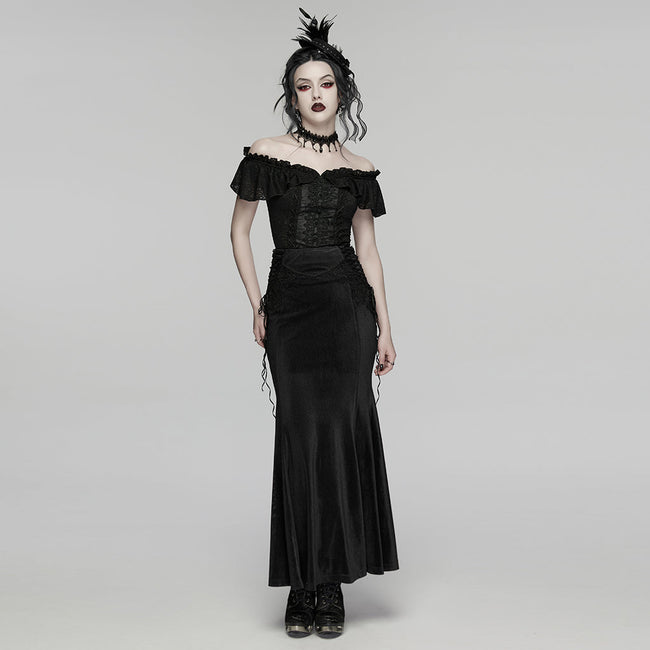 Goth Ruffle Off shoulder T-shirt