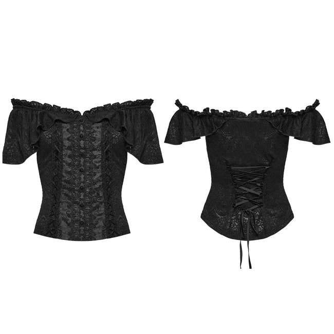 Goth Ruffle Off shoulder T-shirt
