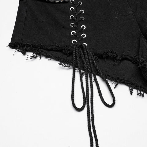 Punk stretch denim hollow shorts