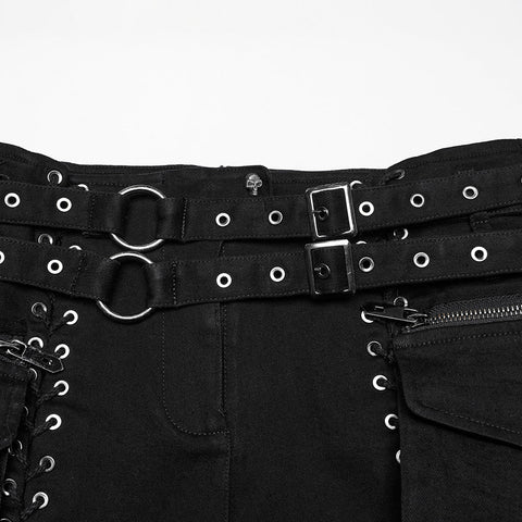 Punk stretch denim hollow shorts