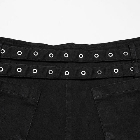 Punk stretch denim hollow shorts