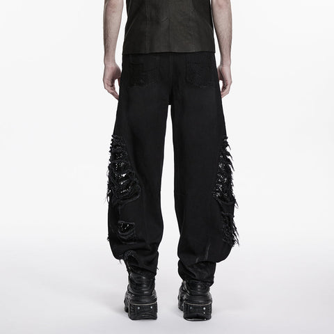 Punk tattered denim pants
