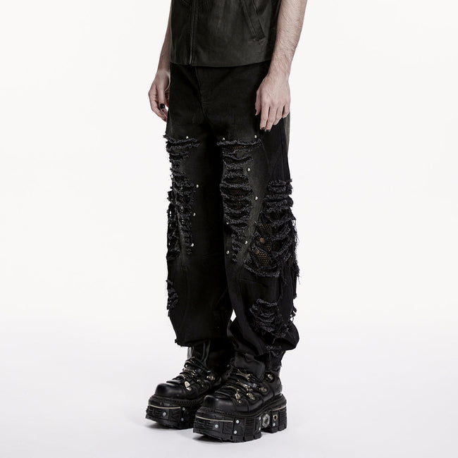 Punk tattered denim pants
