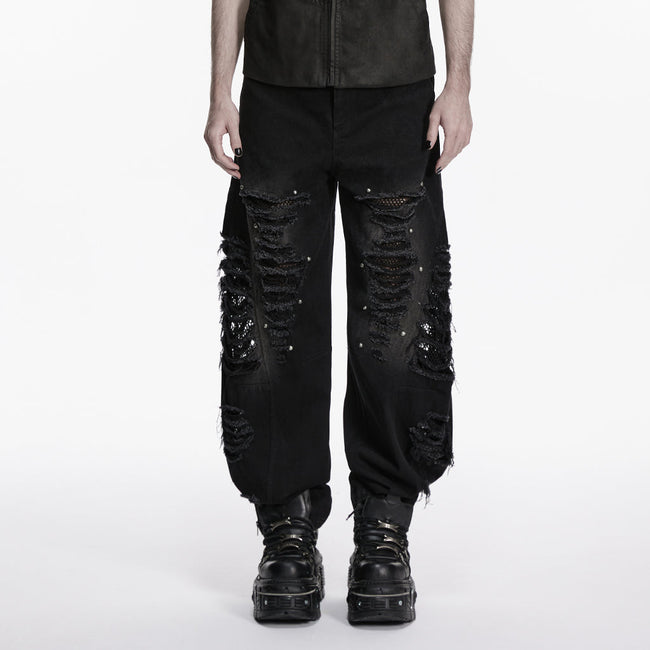 Punk tattered denim pants