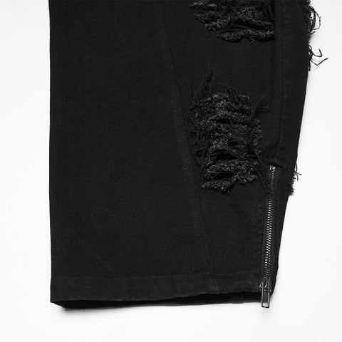 Punk tattered denim pants