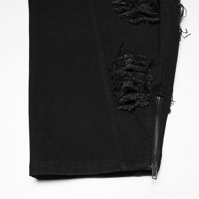 Punk tattered denim pants