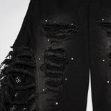 Punk tattered denim pants