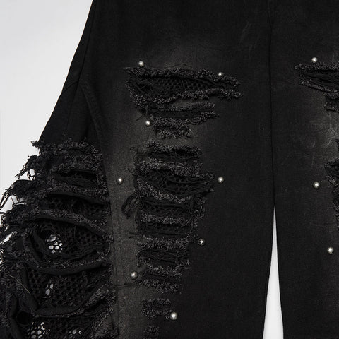 Punk tattered denim pants
