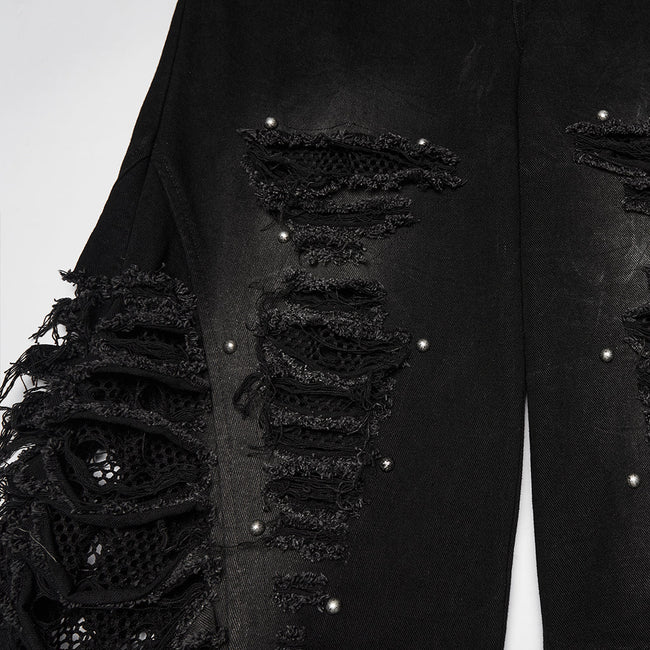 Punk tattered denim pants