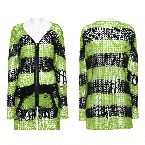 Punk striped cardigan sweater