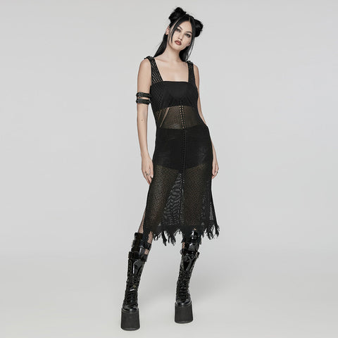 The Post-apocalyptic Techwear Style Knitted Hollow out Dress