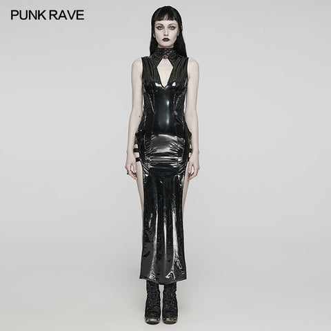 Sexy  Punk Glossy Leather Slit dress