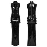 Sexy  Punk Glossy Leather Slit dress