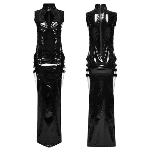 Sexy  Punk Glossy Leather Slit dress