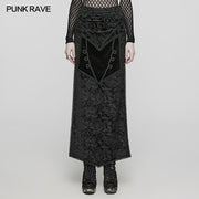 Goth velvet printed split skirt