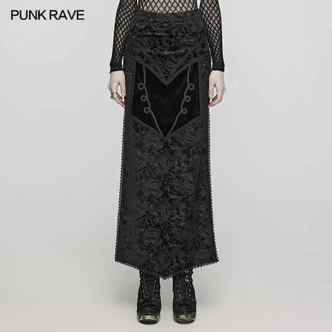 Goth velvet printed split skirt