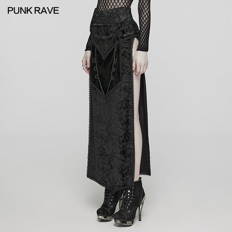 Goth velvet printed split skirt
