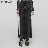 Goth velvet printed split skirt