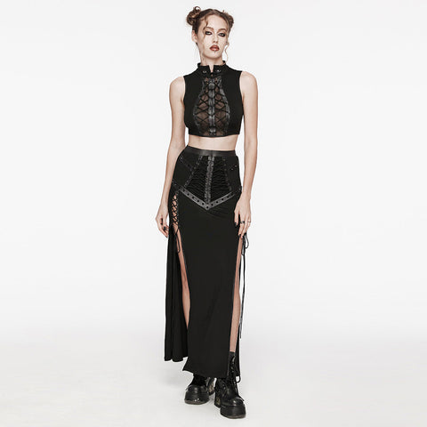 Punk cool drawstring slit skirt