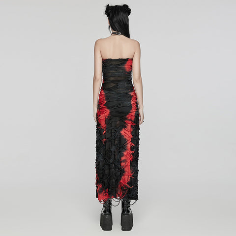 Goth strapless tie-dyed long dress