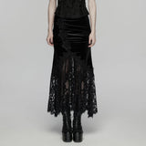 Goth velvet lace fishtail skirt