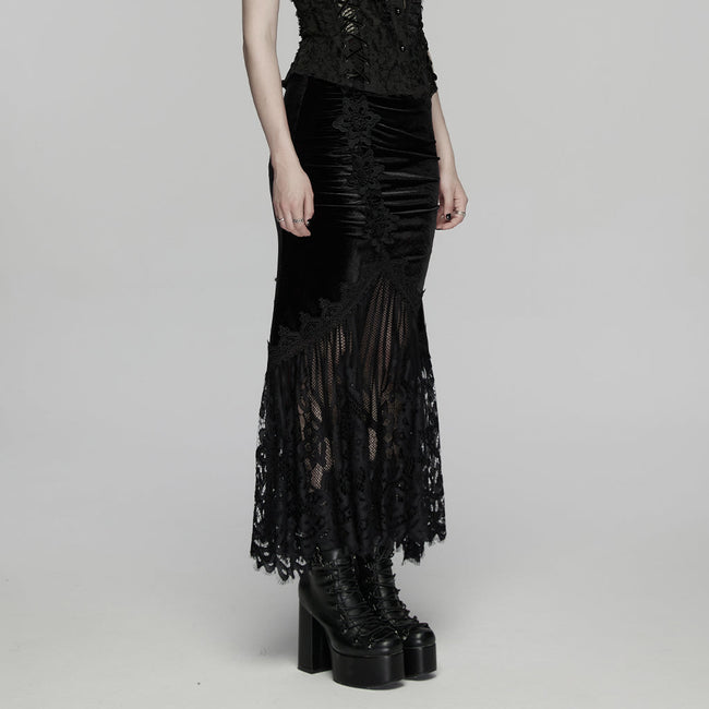 Goth velvet lace fishtail skirt