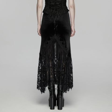 Goth velvet lace fishtail skirt
