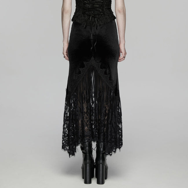 Goth velvet lace fishtail skirt