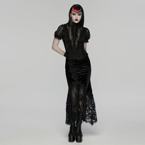 Goth velvet lace fishtail skirt