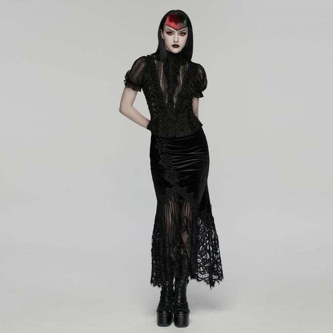 Goth velvet lace fishtail skirt