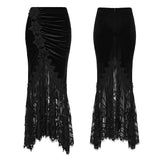 Goth velvet lace fishtail skirt