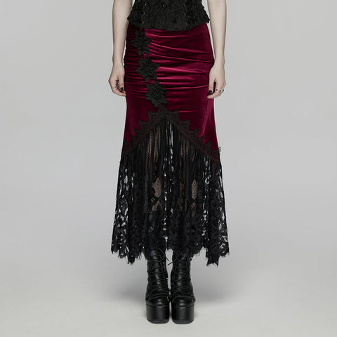 Goth velvet lace fishtail skirt