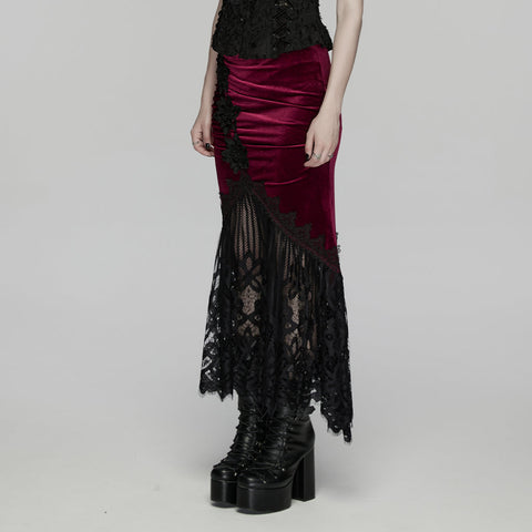 Goth velvet lace fishtail skirt