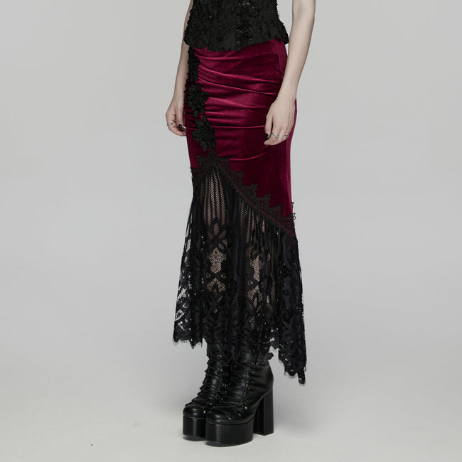Goth velvet lace fishtail skirt